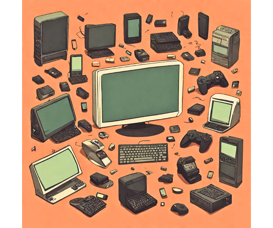 Technology devices on orange background
